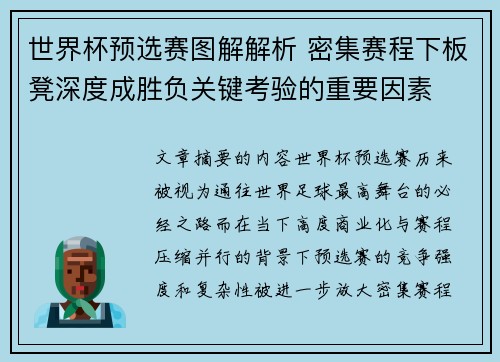 世界杯预选赛图解解析 密集赛程下板凳深度成胜负关键考验的重要因素